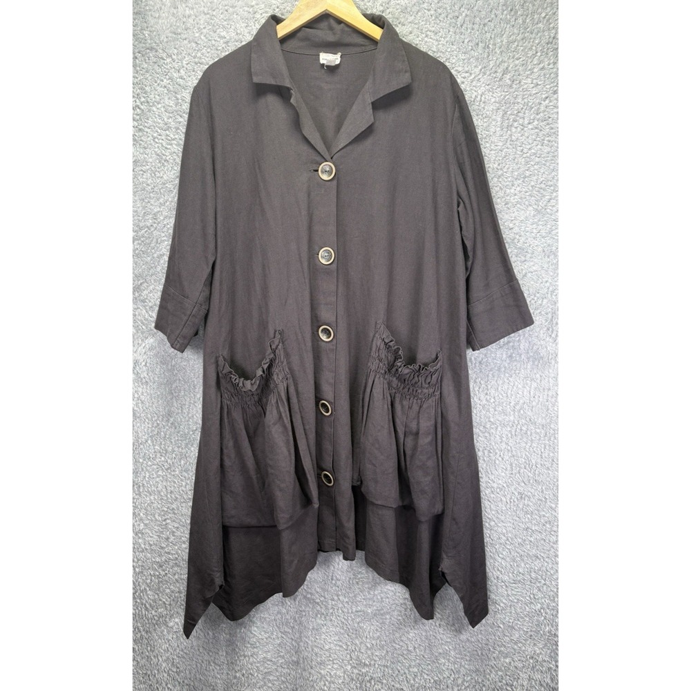For Cynthia Women XL Linen Blend Tunic Jacket Dress Ruched Pockets Lagenlook Boh